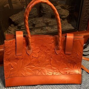 Patricia Nash Floral Embossed Leather Tote - Orange